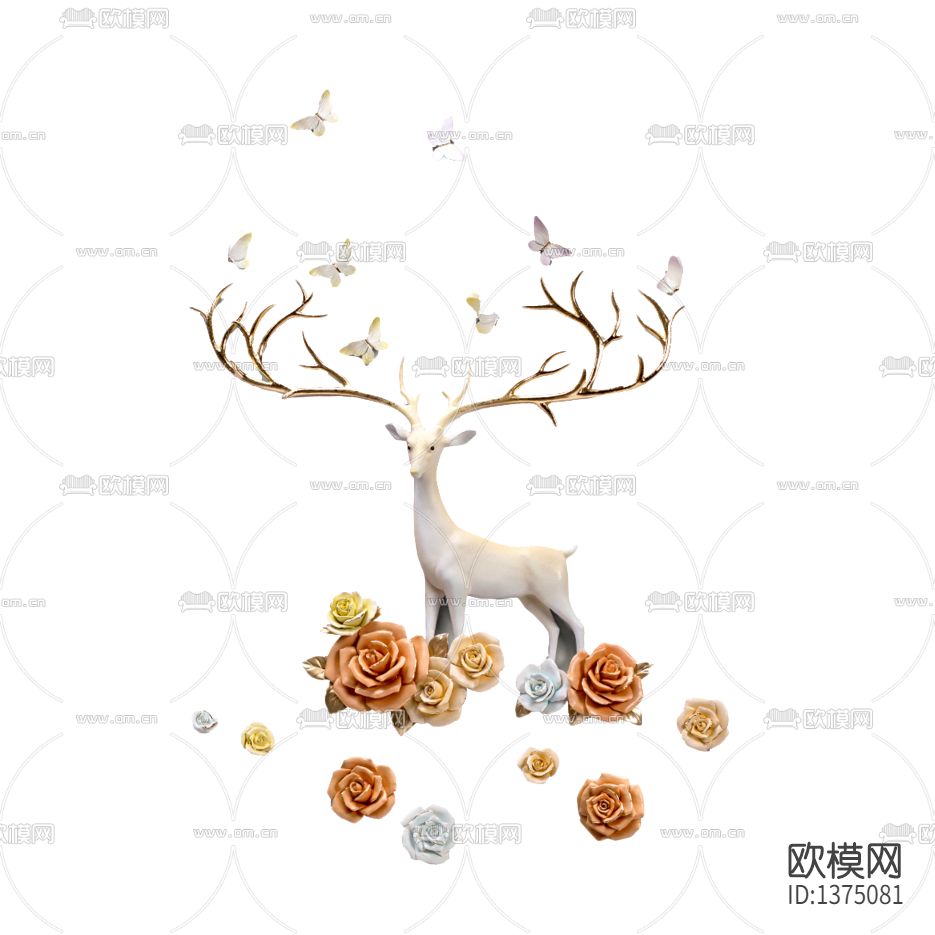 北欧简约麋鹿花艺浮雕壁饰下载