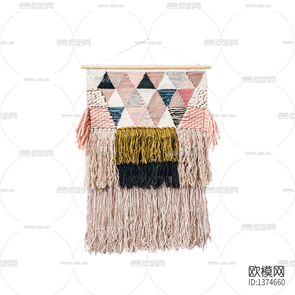 北欧简约色块手工编织流苏挂毯下载
