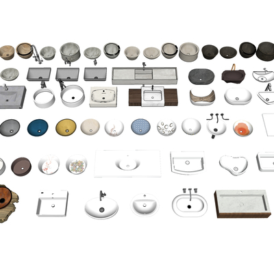  现代洗手池台盆su模型 