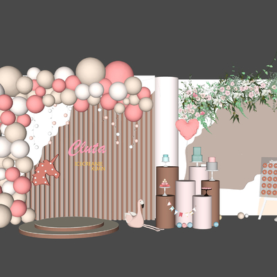  现代婚庆婚礼气球美陈合影区su模型 