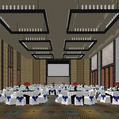  现代婚礼场景宴会厅su模型 
