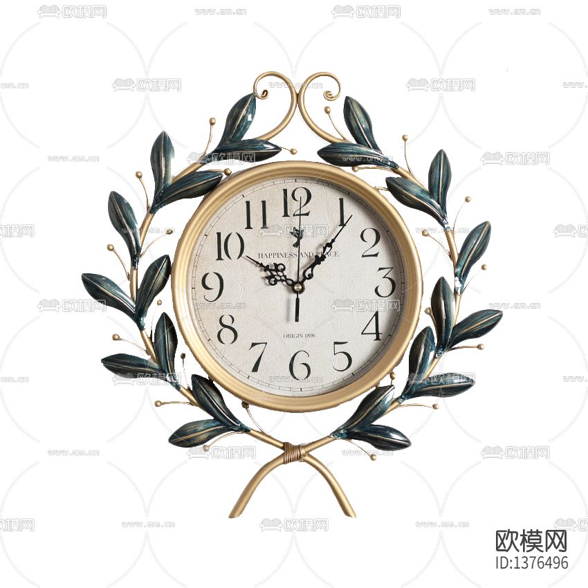 美式乡村铁艺树叶装饰挂钟