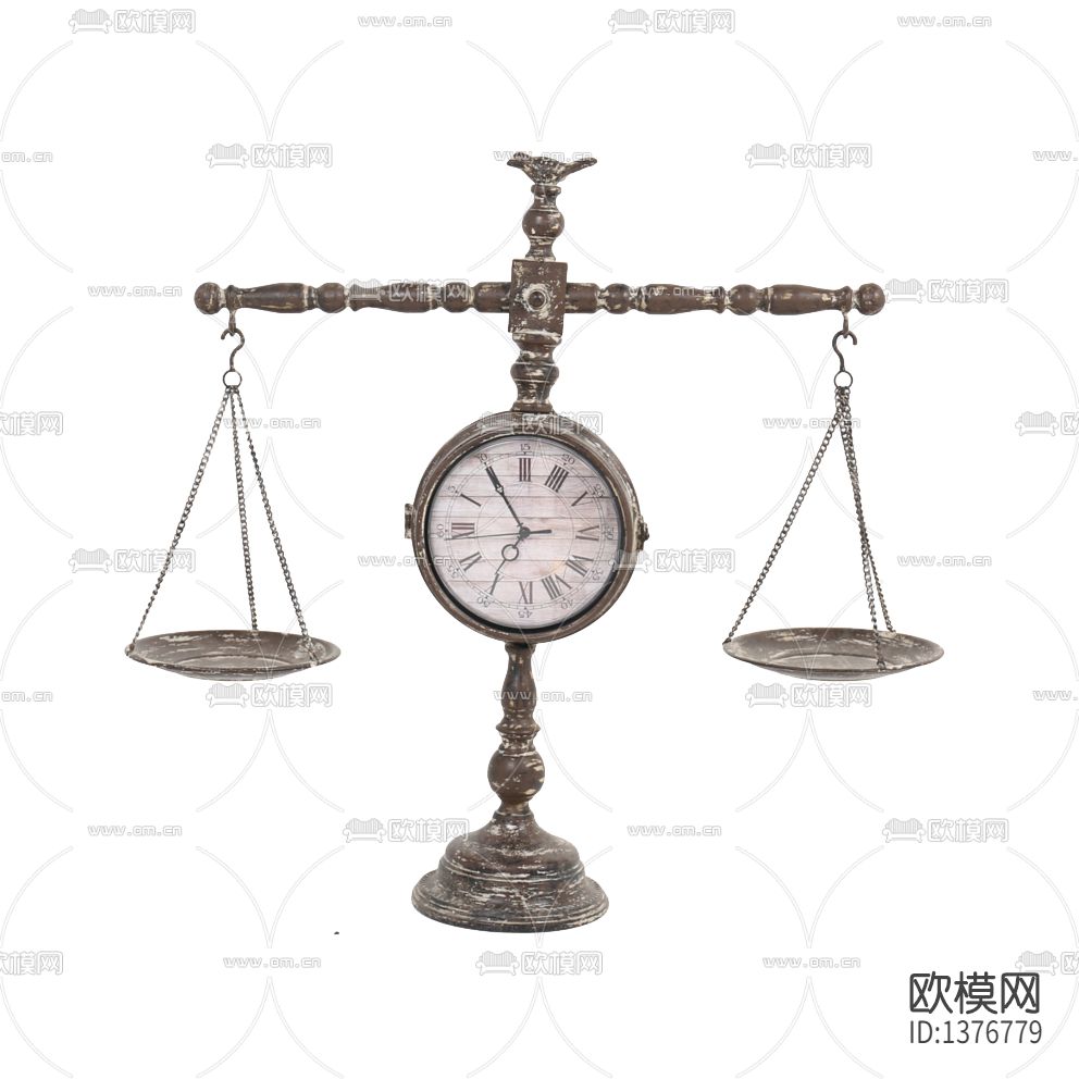 美式复古做旧实木天平挂钟-软装图片免费下载-欧模网
