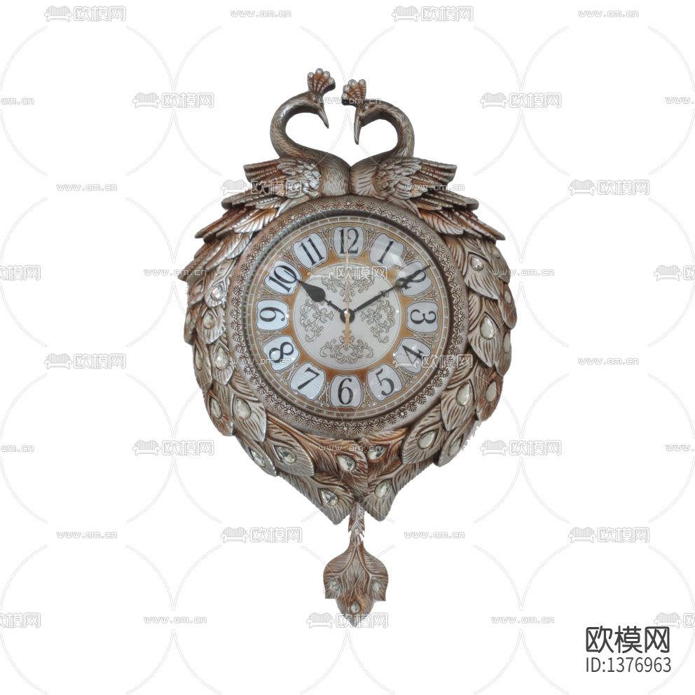 北欧复古做旧实木孔雀雕刻挂钟