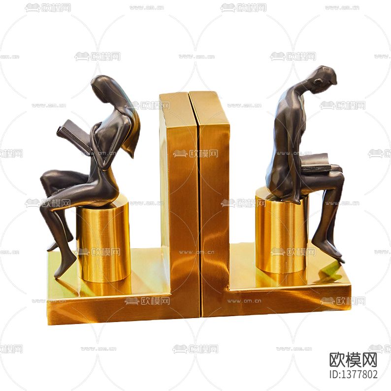 现代轻奢铁艺人像雕塑书档下载（渲染图1）