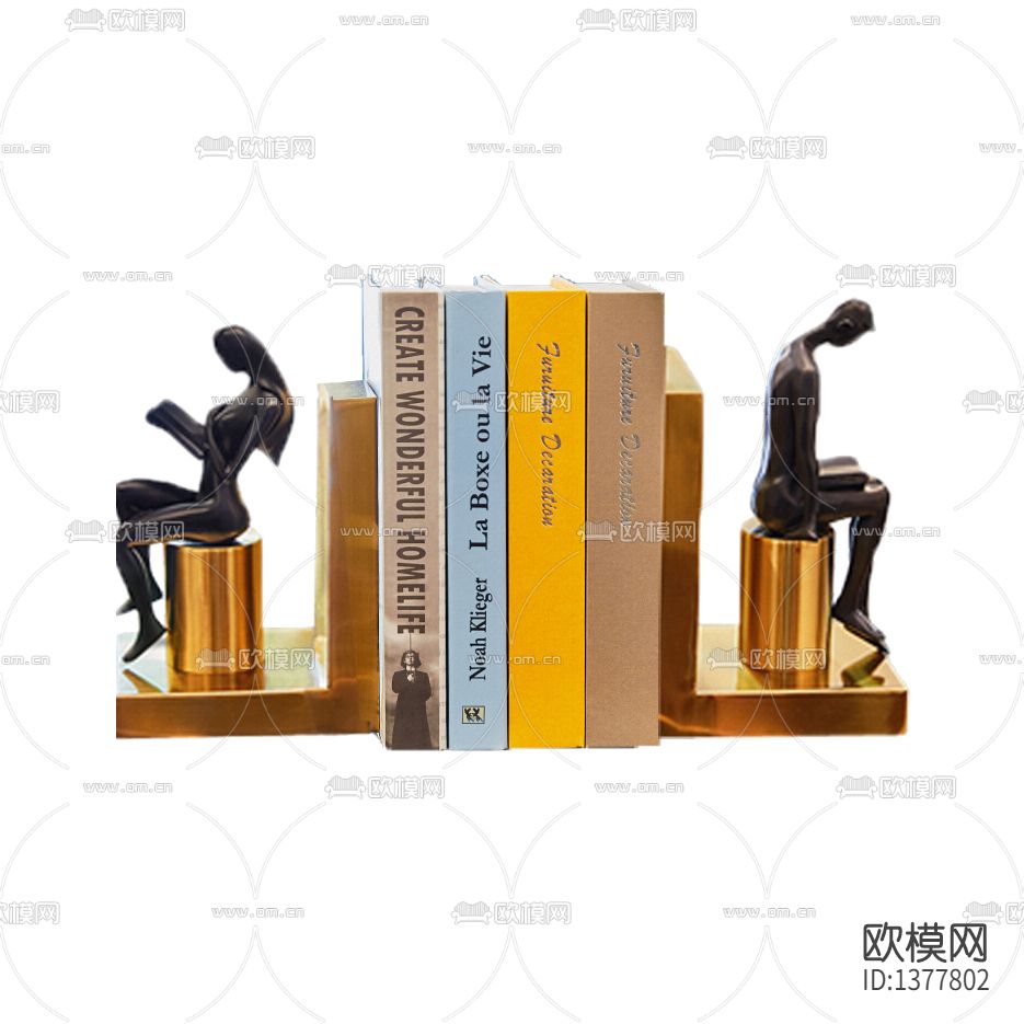 现代轻奢铁艺人像雕塑书档下载（渲染图2）