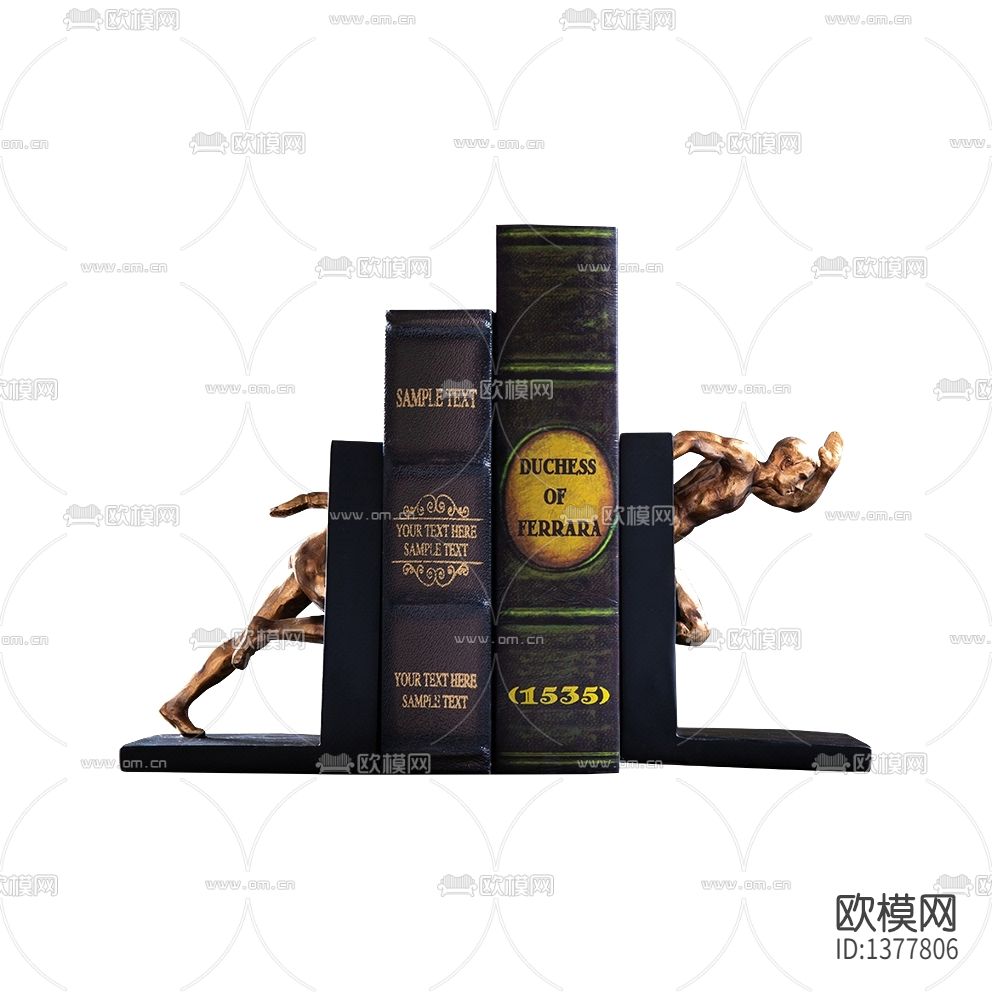 美式复古跑步人像实木书档下载