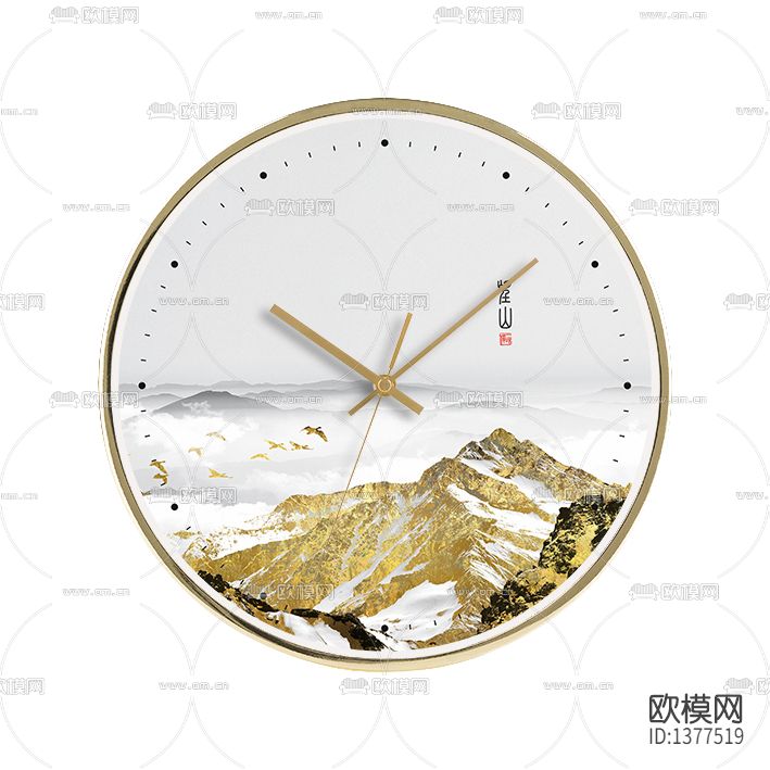 新中式轻奢金色山水印花挂钟