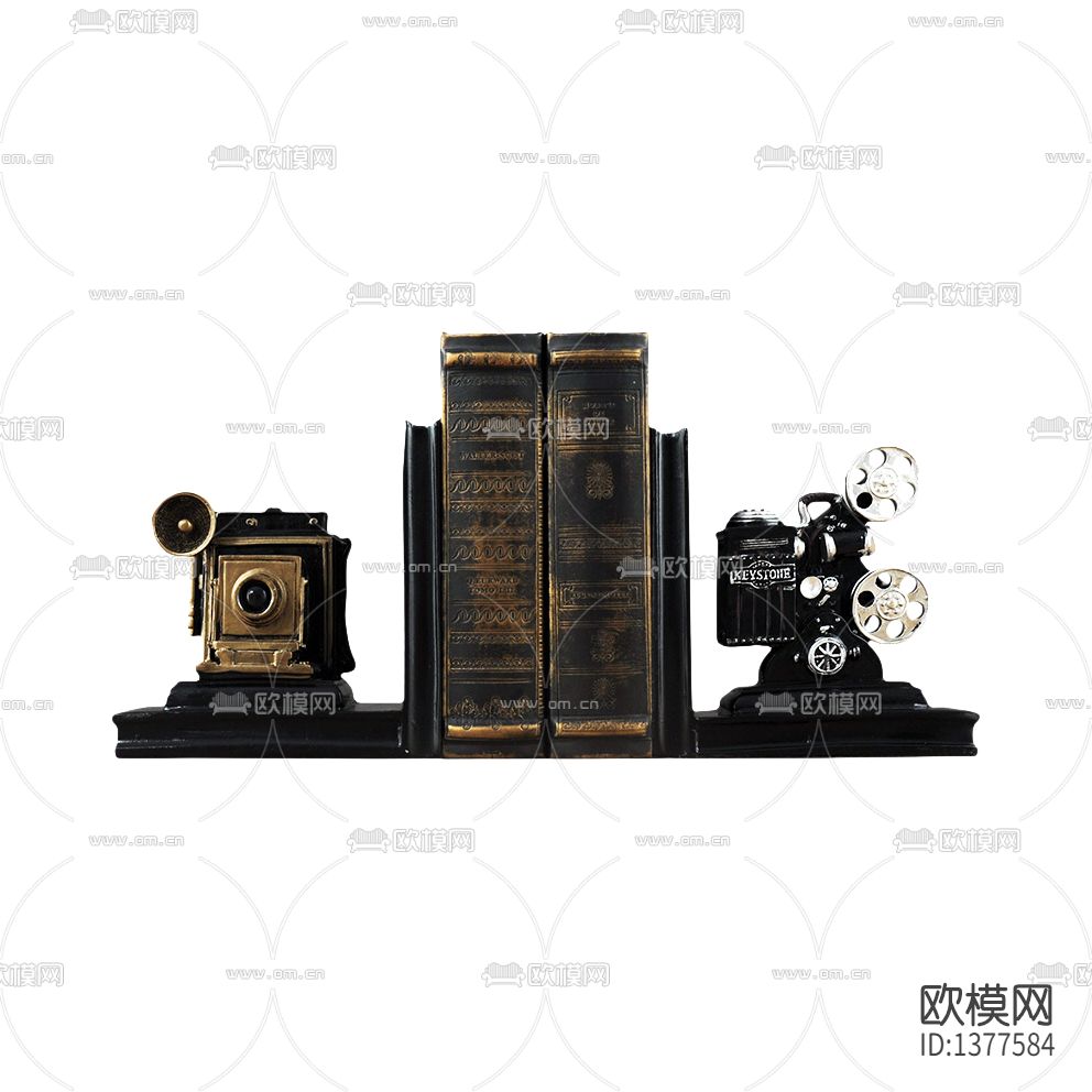 美式复古摄像机留影机实木书档下载
