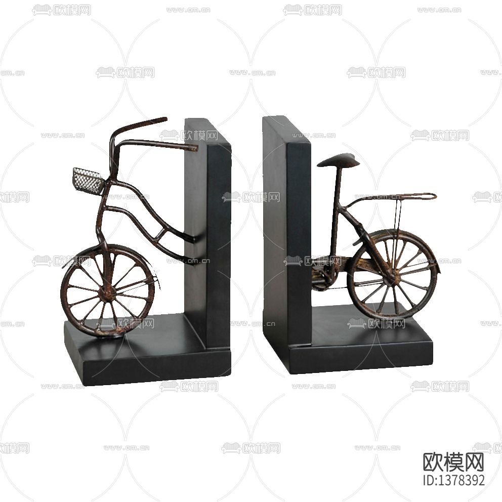 美式复古铁艺单车实木书档下载