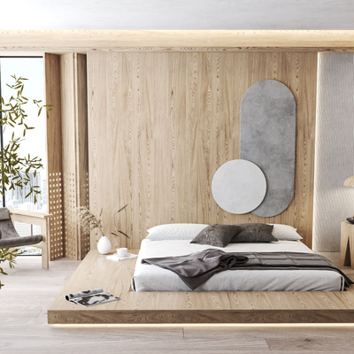  日式民宿榻榻米卧室su模型 