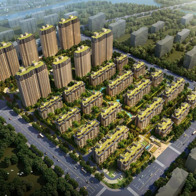  现代住宅小区鸟瞰su模型 