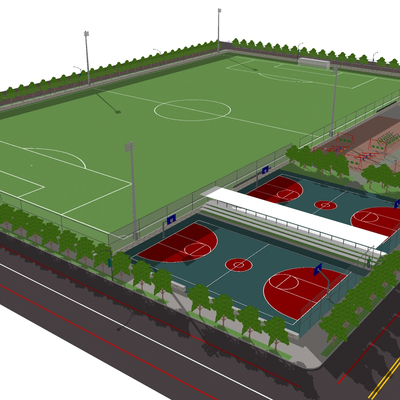  现代户外球场运动场所su模型 