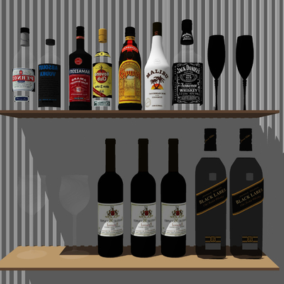  现代酒杯酒瓶洋酒su模型 