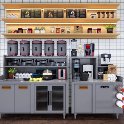  现代奶茶店不锈钢操作台su模型 