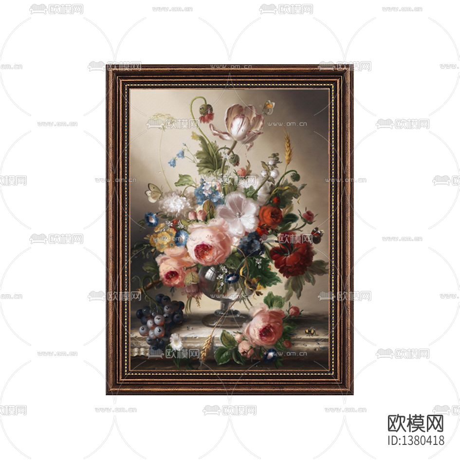 美式古典实木画框花艺油画下载