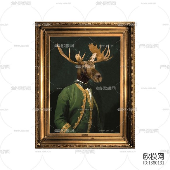 美式复古实木雕刻画框欧式复古实木雕花驯鹿人像创意油画下载