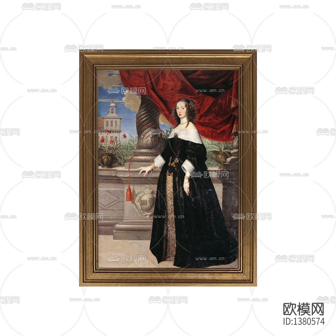 美式轻奢实木画框女性肖像油画下载