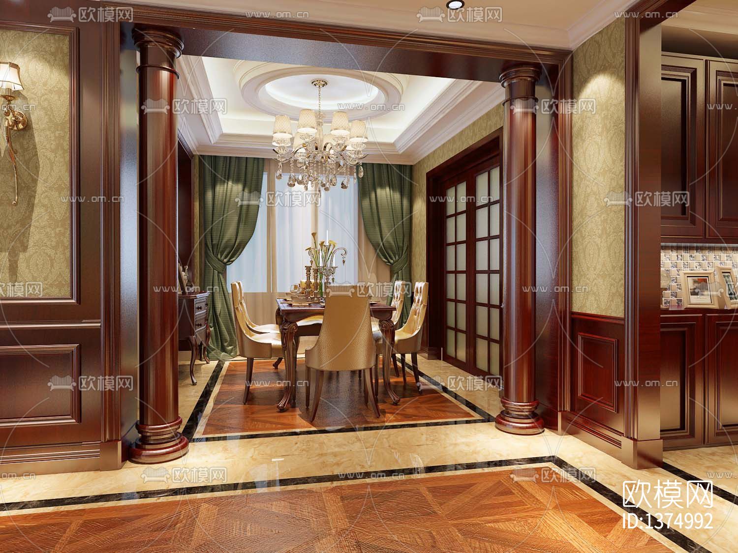 美式家装cad施工图下载（渲染图7）