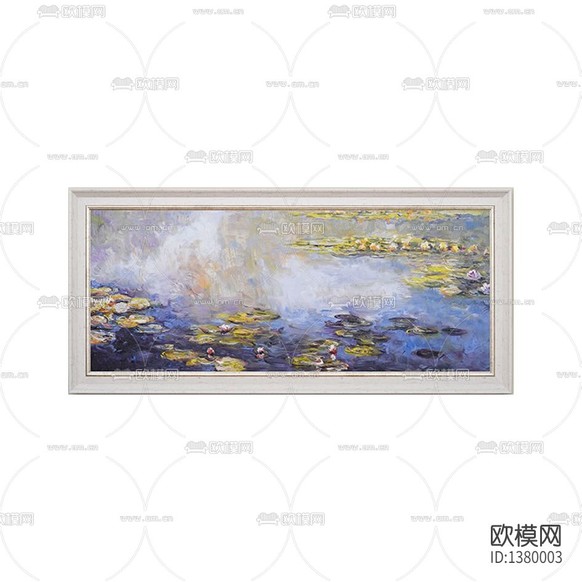 簡歐典雅白色實(shí)木畫框荷塘油畫下載