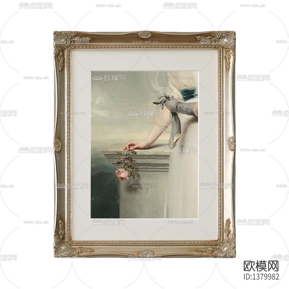 简欧实木雕花人像油画下载