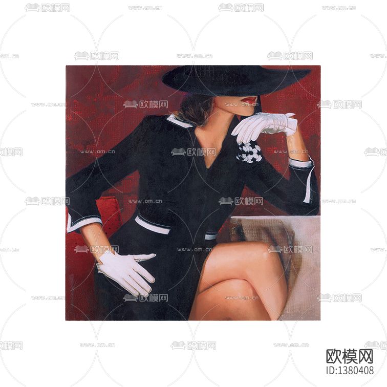 美式轻奢红色性感美女油画下载