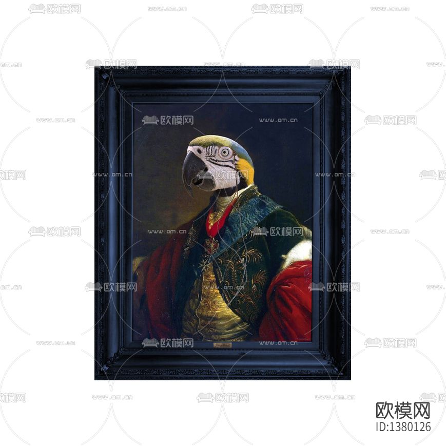 美式轻奢实木雕刻相框鹦鹉拟人油画下载