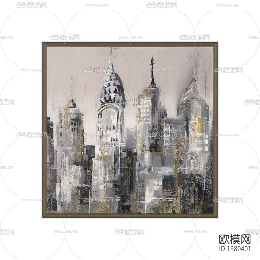 现代简约抽象城市风景油画