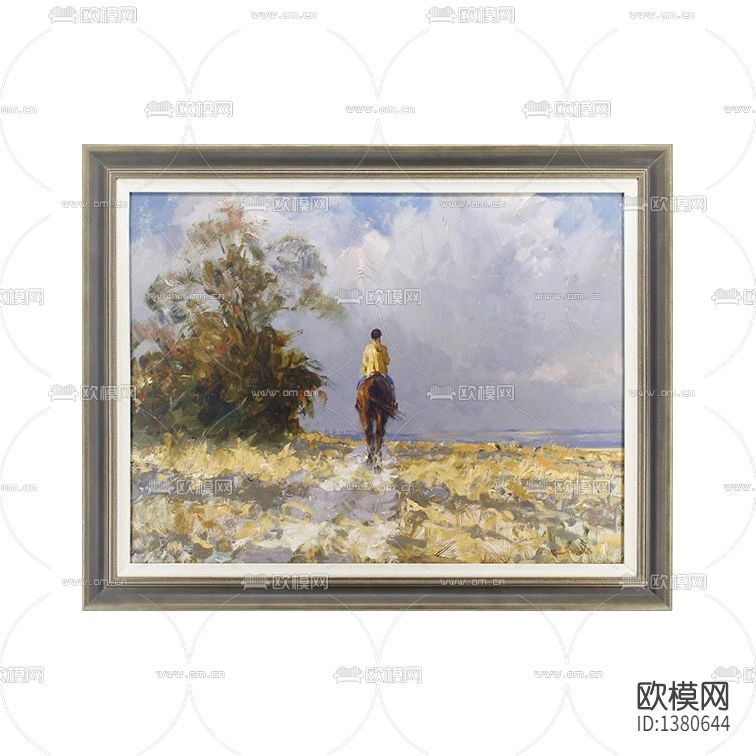 美式简约实木画框乡村小道骑马少年油画下载