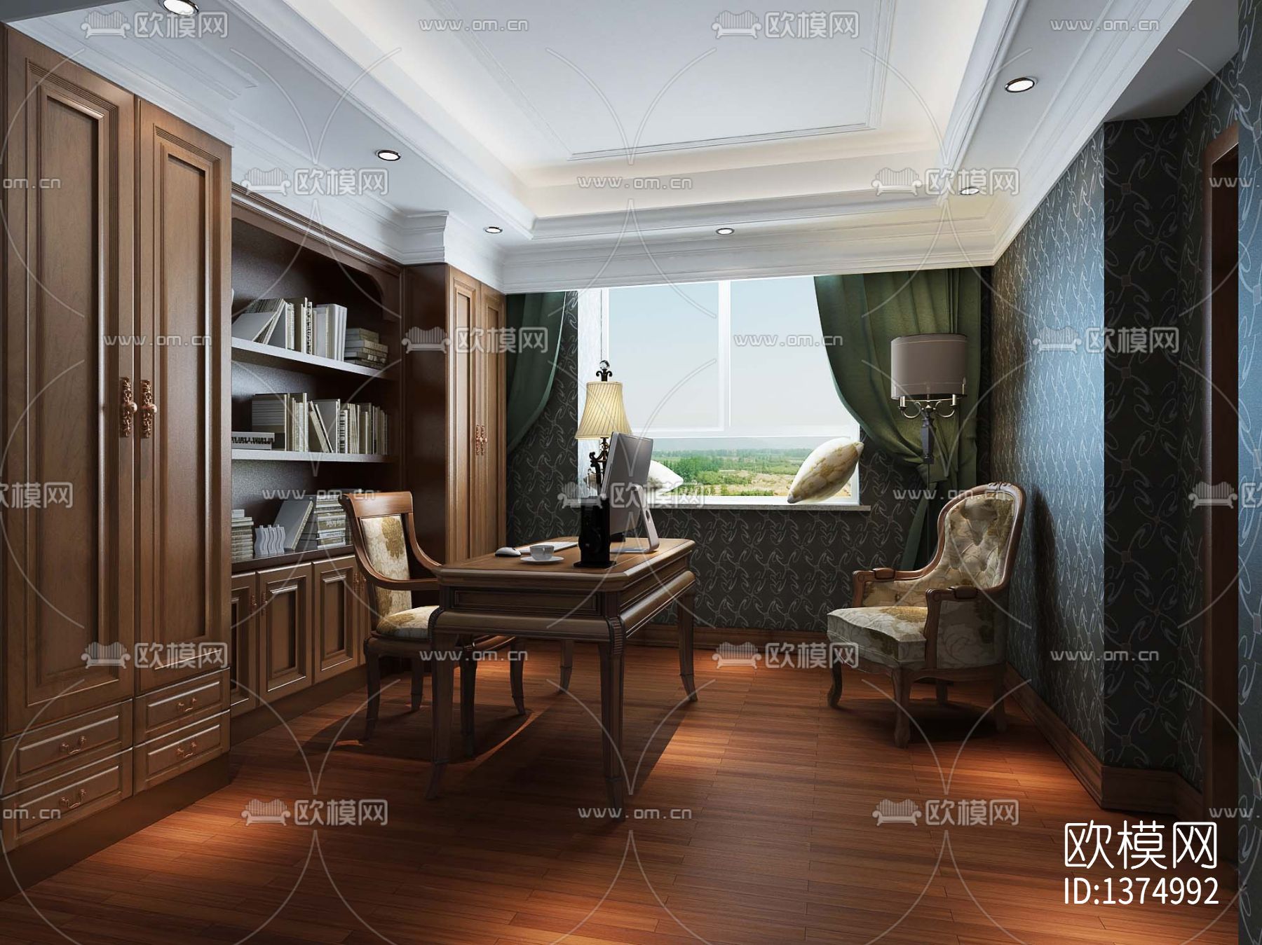 美式家装cad施工图下载（渲染图9）