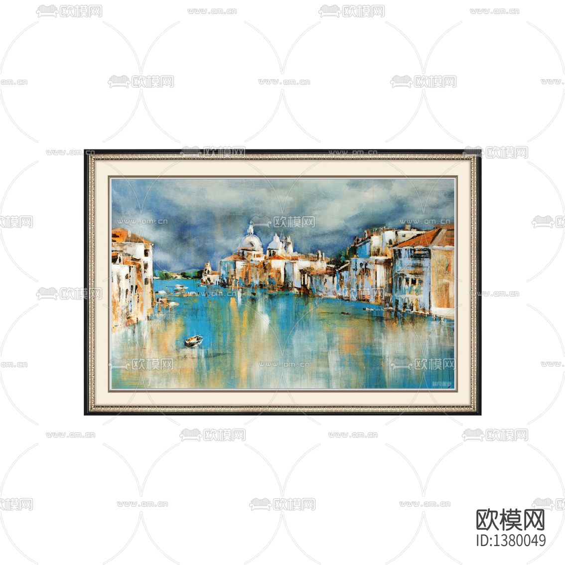 美式轻奢实木雕花画框威尼斯风景油画下载