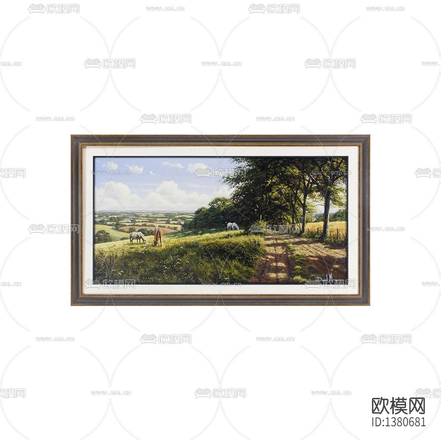 美式古风实木相框乡村小道油画