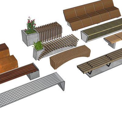  现代景观坐凳座椅su模型 