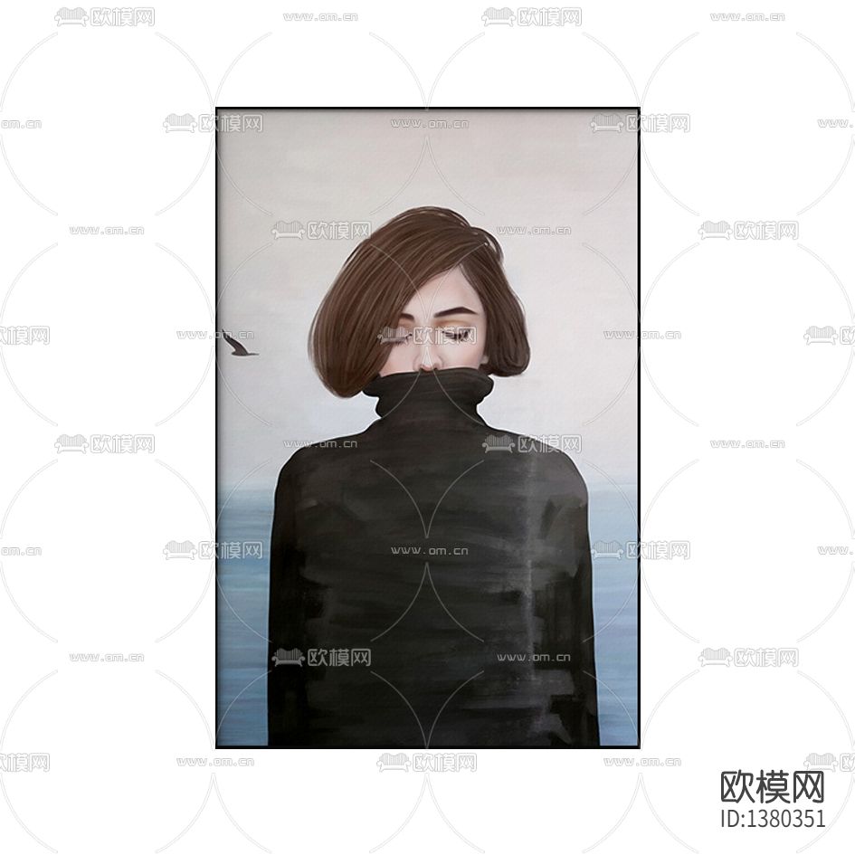 现代简约现代少女肖像油画