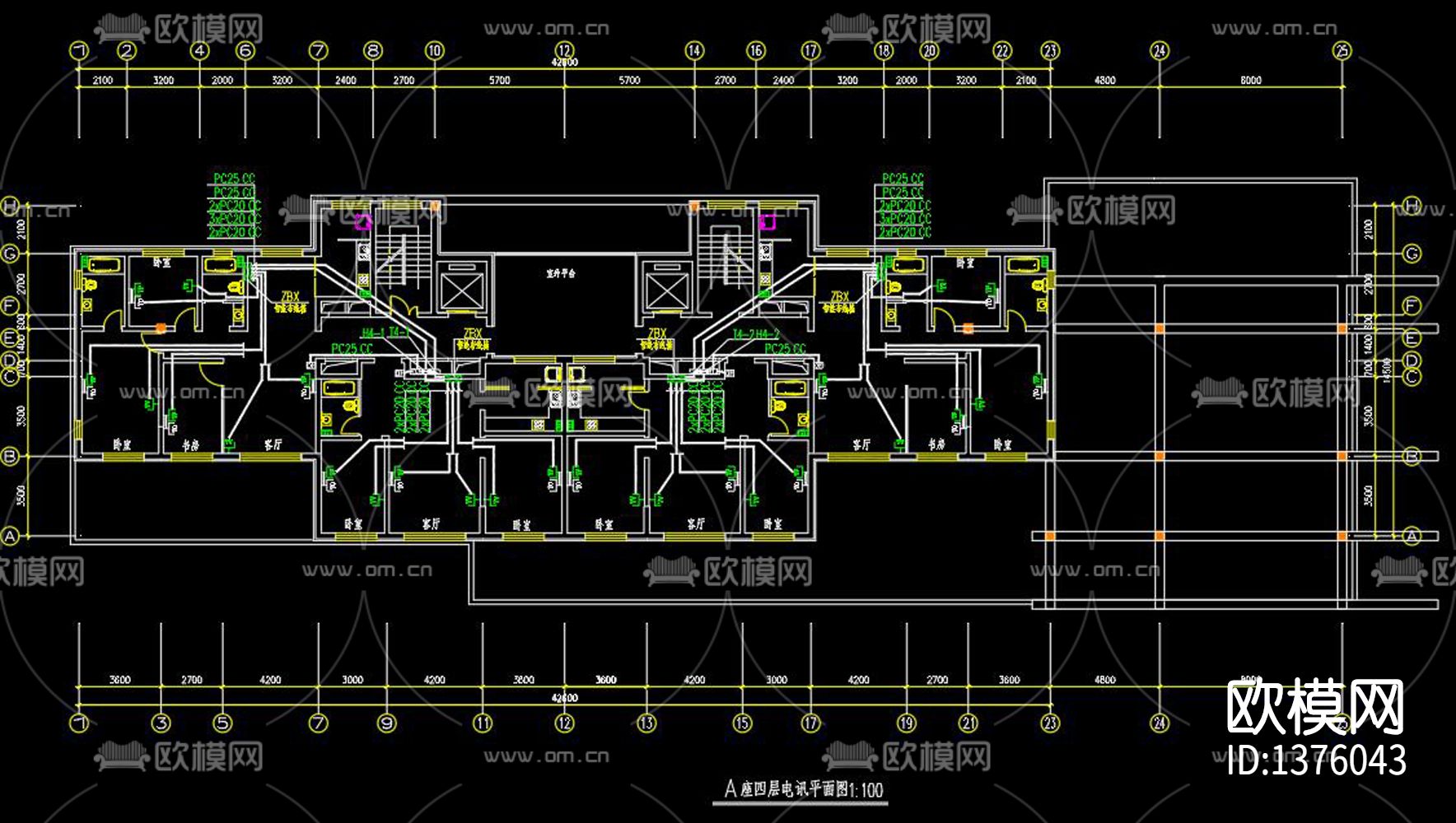 多层住宅楼弱电cad施工图下载（渲染图2）