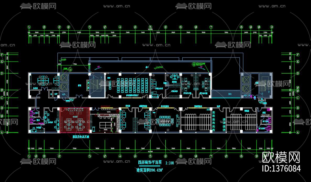 办公室装修设计cad图纸下载（渲染图1）