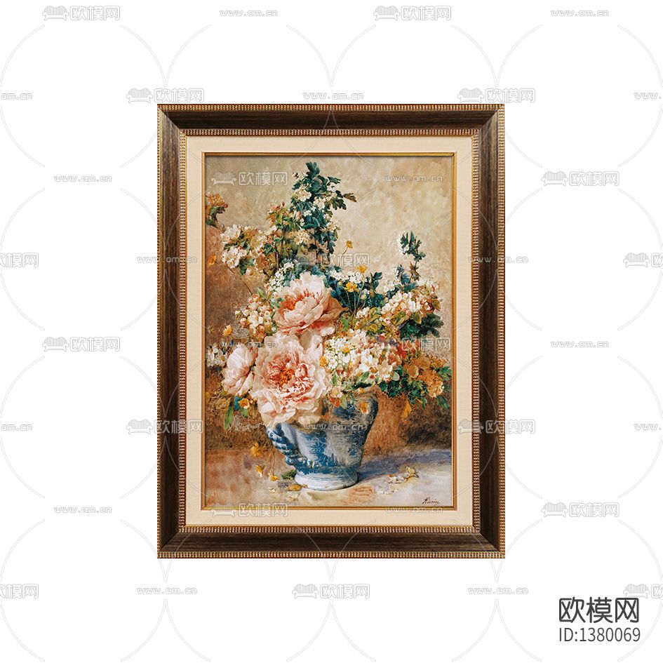 美式实木雕刻画框创意手绘花艺油画下载