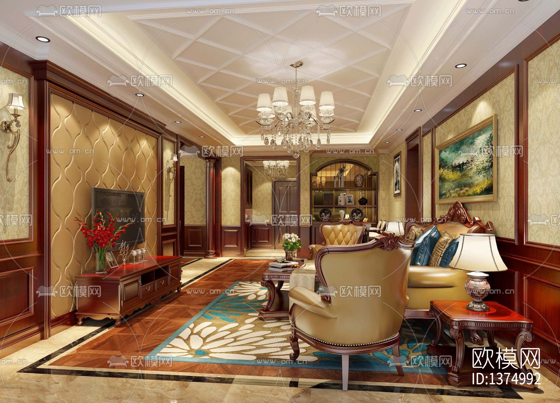 美式家装cad施工图下载（渲染图8）