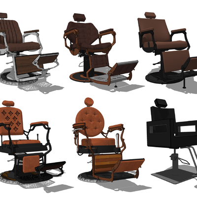  美式理发店座椅su模型 