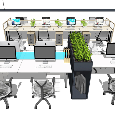 现代卡座办公桌椅su模型