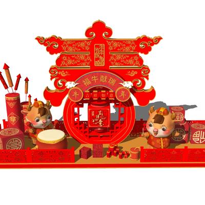  新中式春节新年美陈su模型 