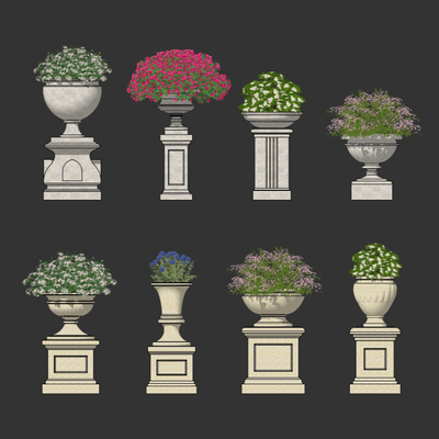  欧式绿植花钵su模型 