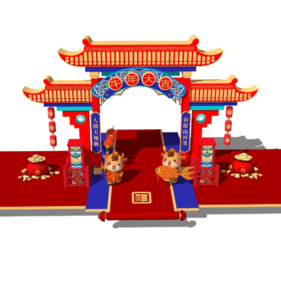  新中式春节新年美陈su模型 