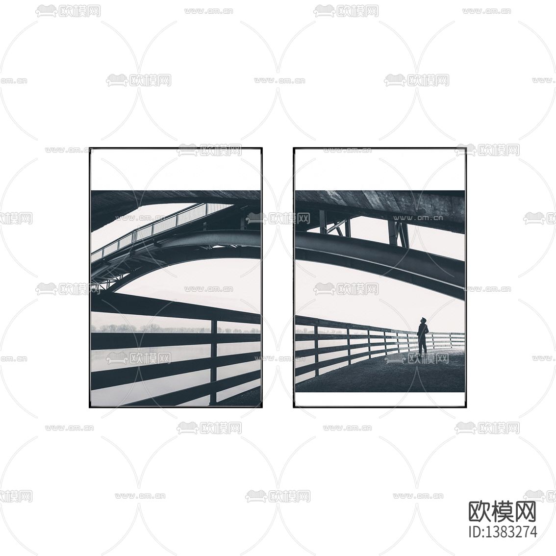 现代简约创意拱桥摄影双联装饰画下载