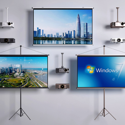  现代投影仪投影幕布su模型 