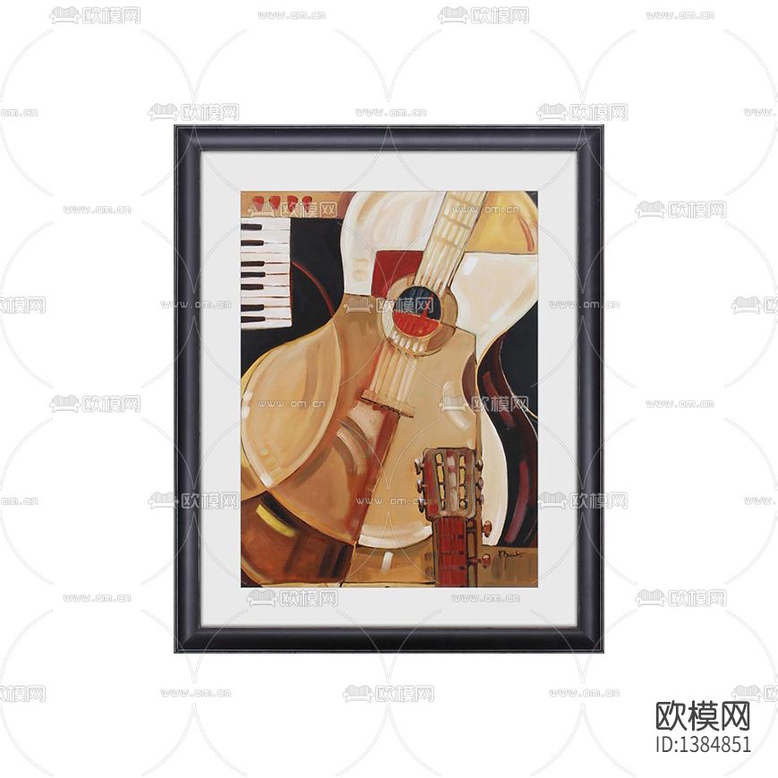 现代简约创意手绘色彩吉他装饰画下载