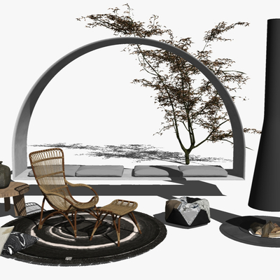  现代户外藤编椅su模型 