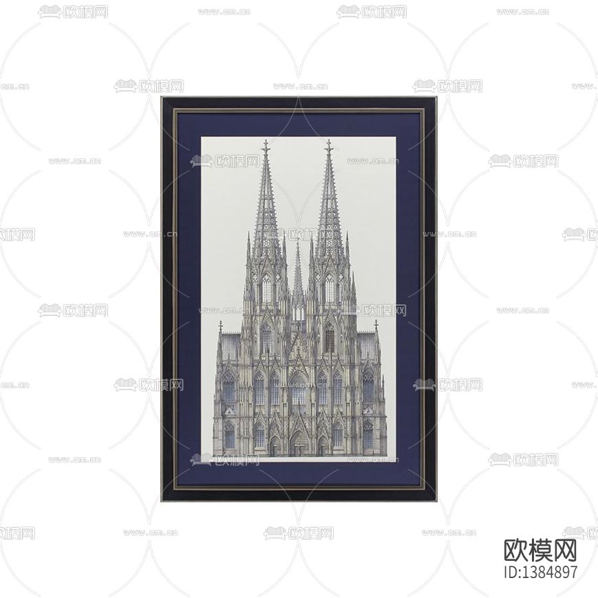 美式简约创意色彩手绘建筑装饰画下载