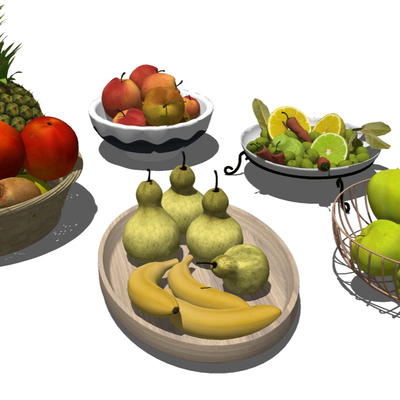  现代菠萝香蕉苹果水果su模型 