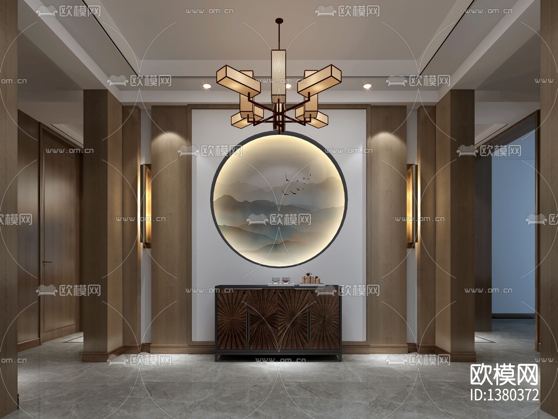 600㎡新中式别墅cad施工图下载（渲染图7）